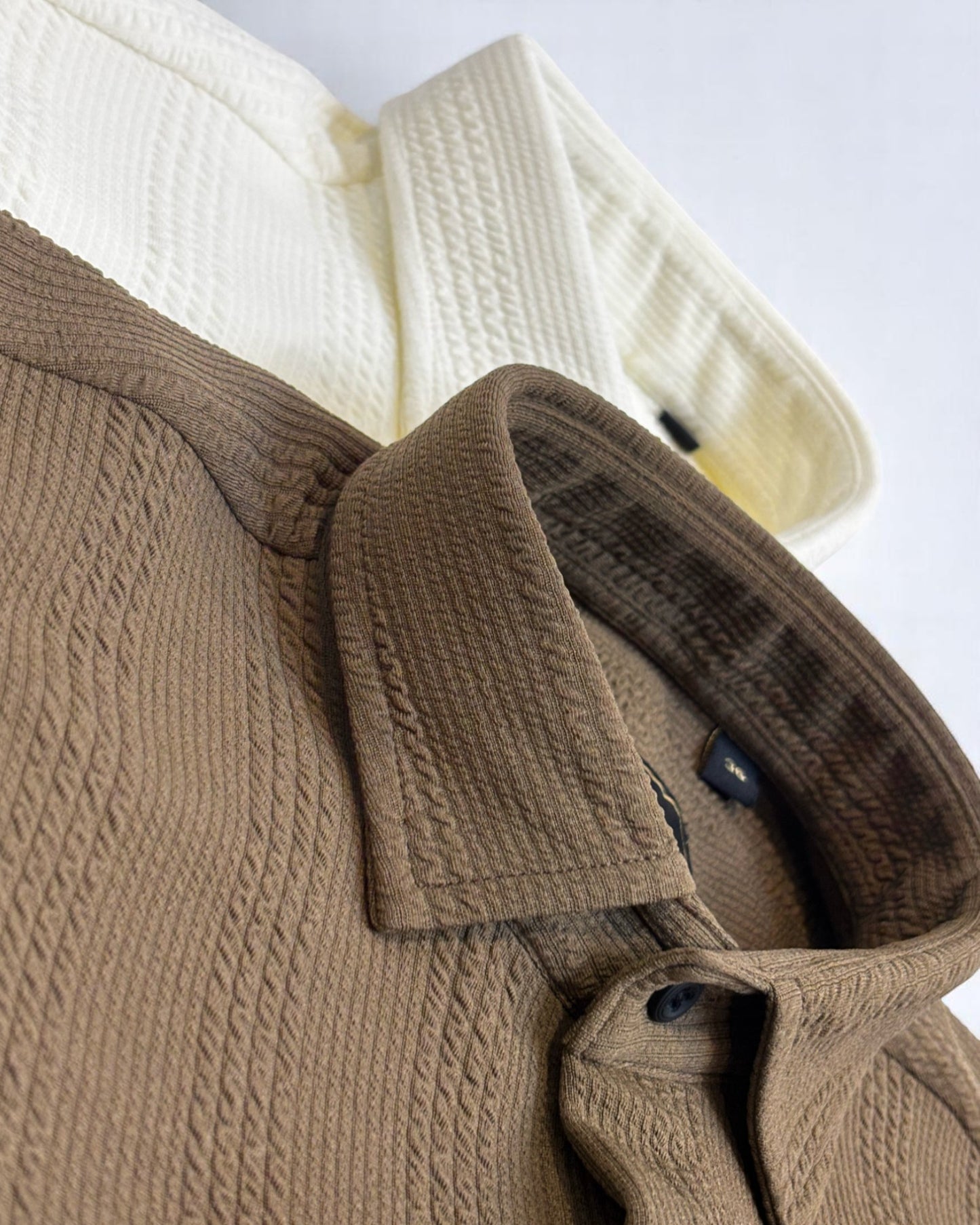 Mens Coffee Stripe Jacquard Woven Shirt
