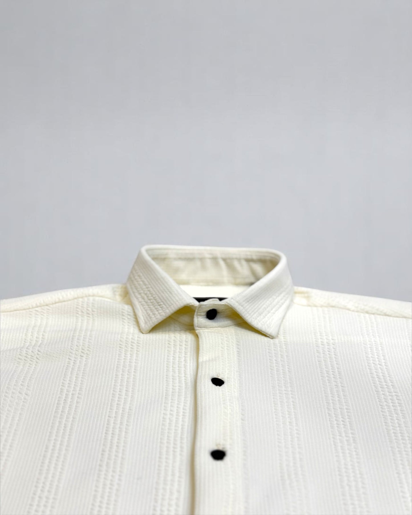 Mens Cream Stripe Jacquard Woven Shirt