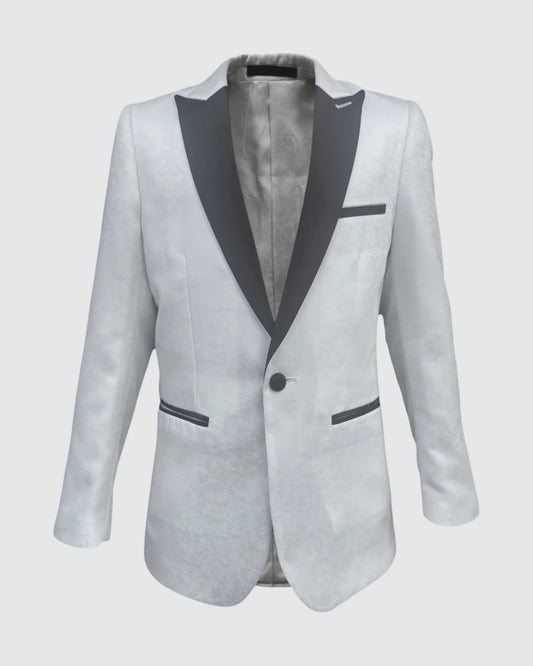 ghost mannequin of Kids White Jacquard Blazer, front view