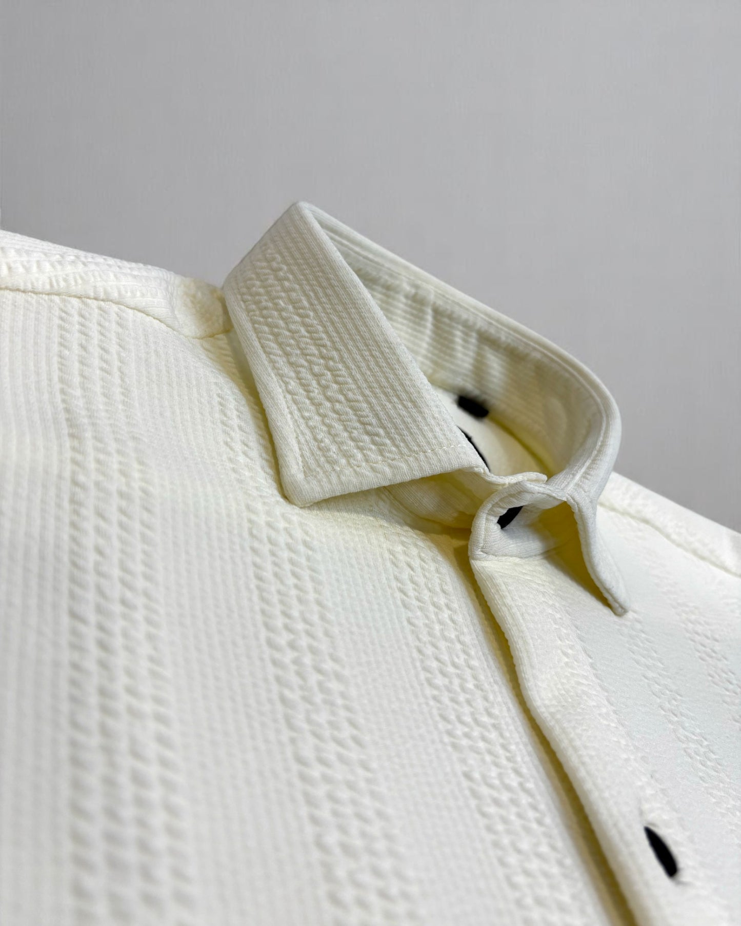 Mens Cream Stripe Jacquard Woven Shirt