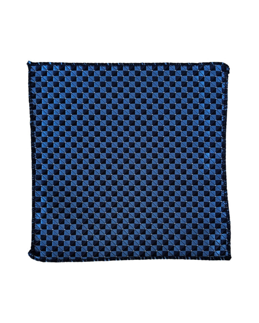 Blue checkered pocket square on a white background