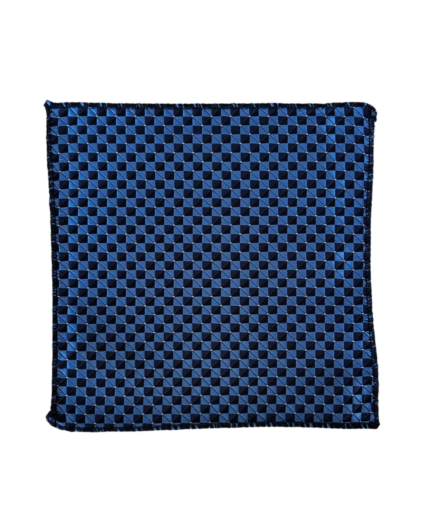 Blue checkered pocket square on a white background
