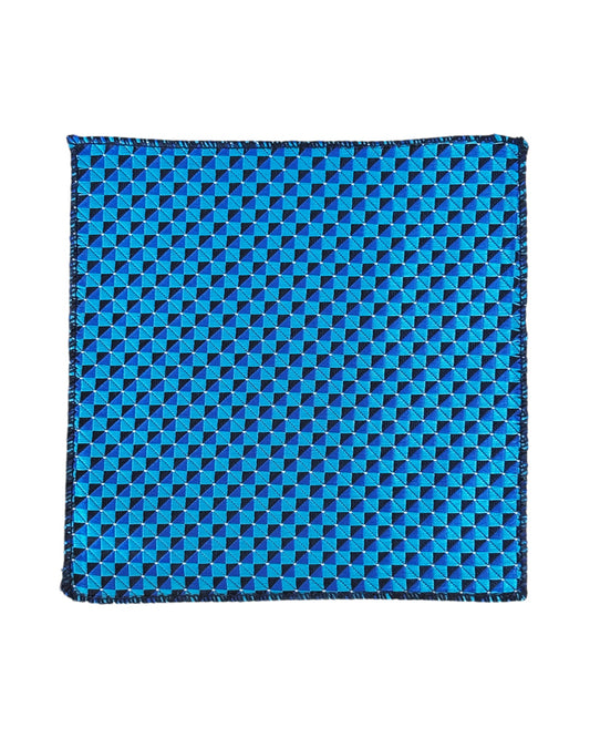 Blue and black checkered patterned Pocket Square on a white background