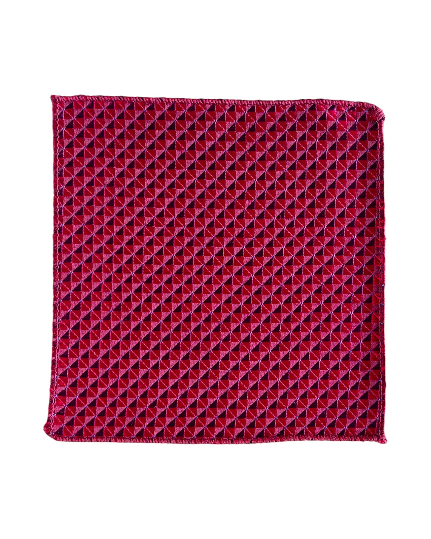 Red patterned pocket square on a white background