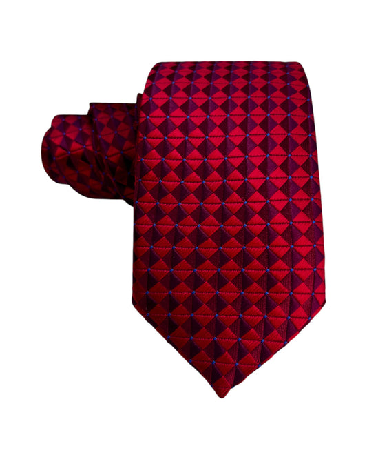 Red patterned tie on a white background
