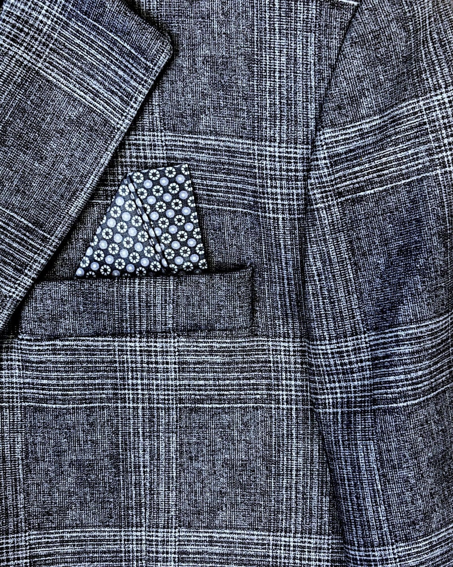 extreme close up of Blue Children's Check Blazer, focusing on inbuilt pocket square