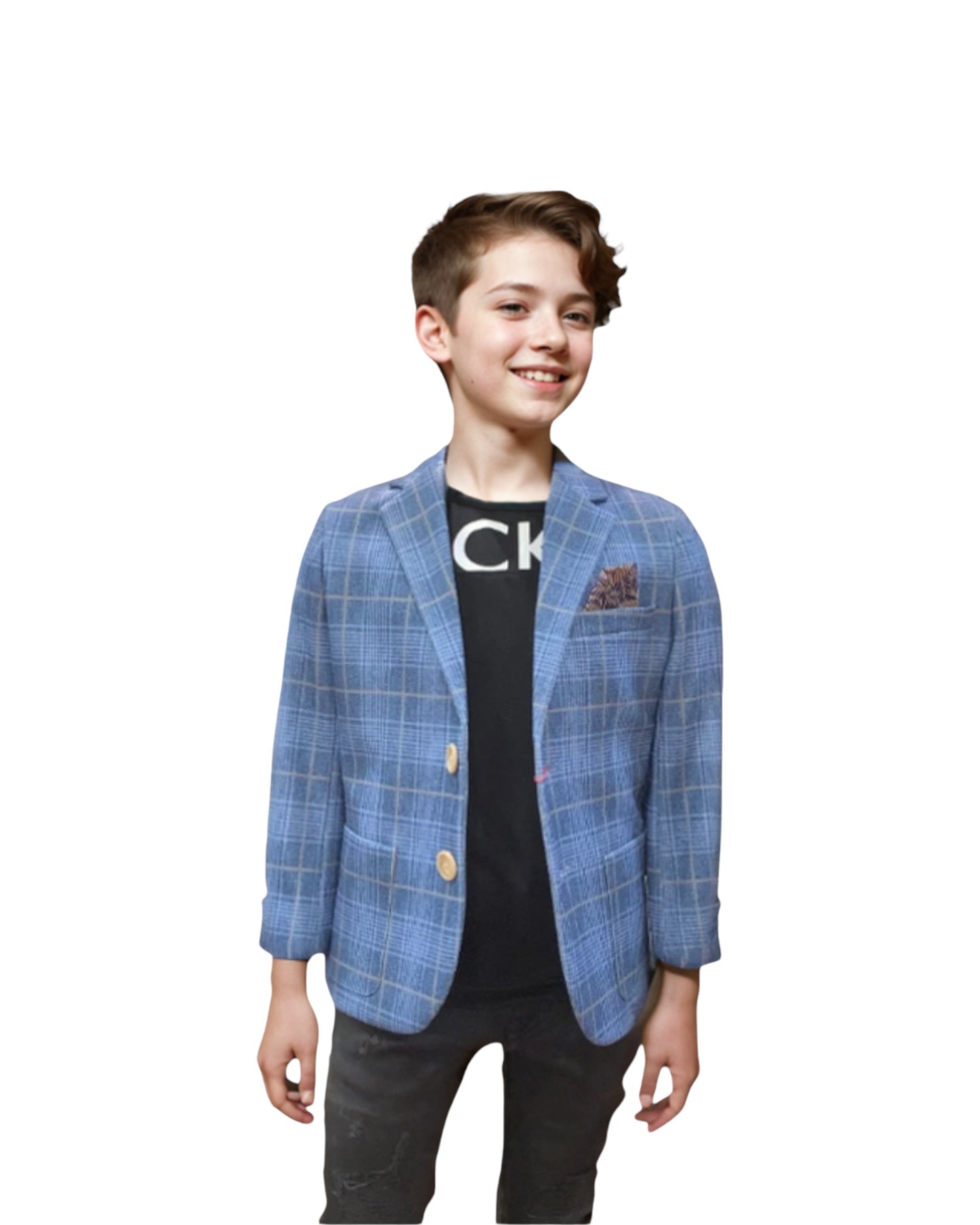 Blue Kids Blazer With Beige Checks
