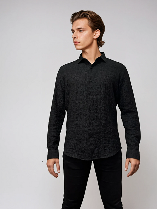 Men's Black Open Weave Waffle Shirt