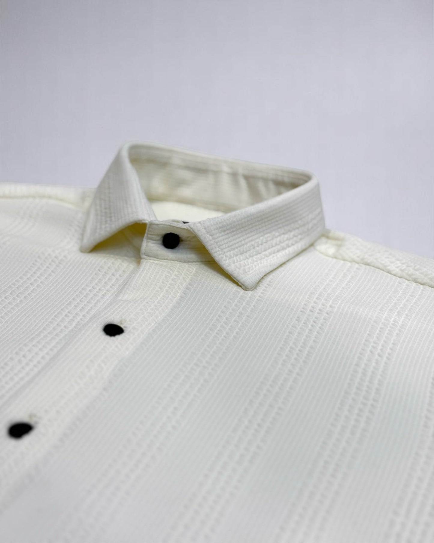 Mens Cream Stripe Jacquard Woven Shirt