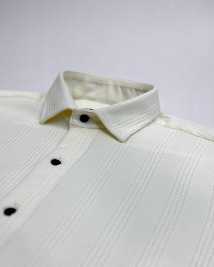 Mens Cream Stripe Jacquard Woven Shirt