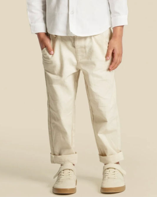 Boys Beige Linen Pants