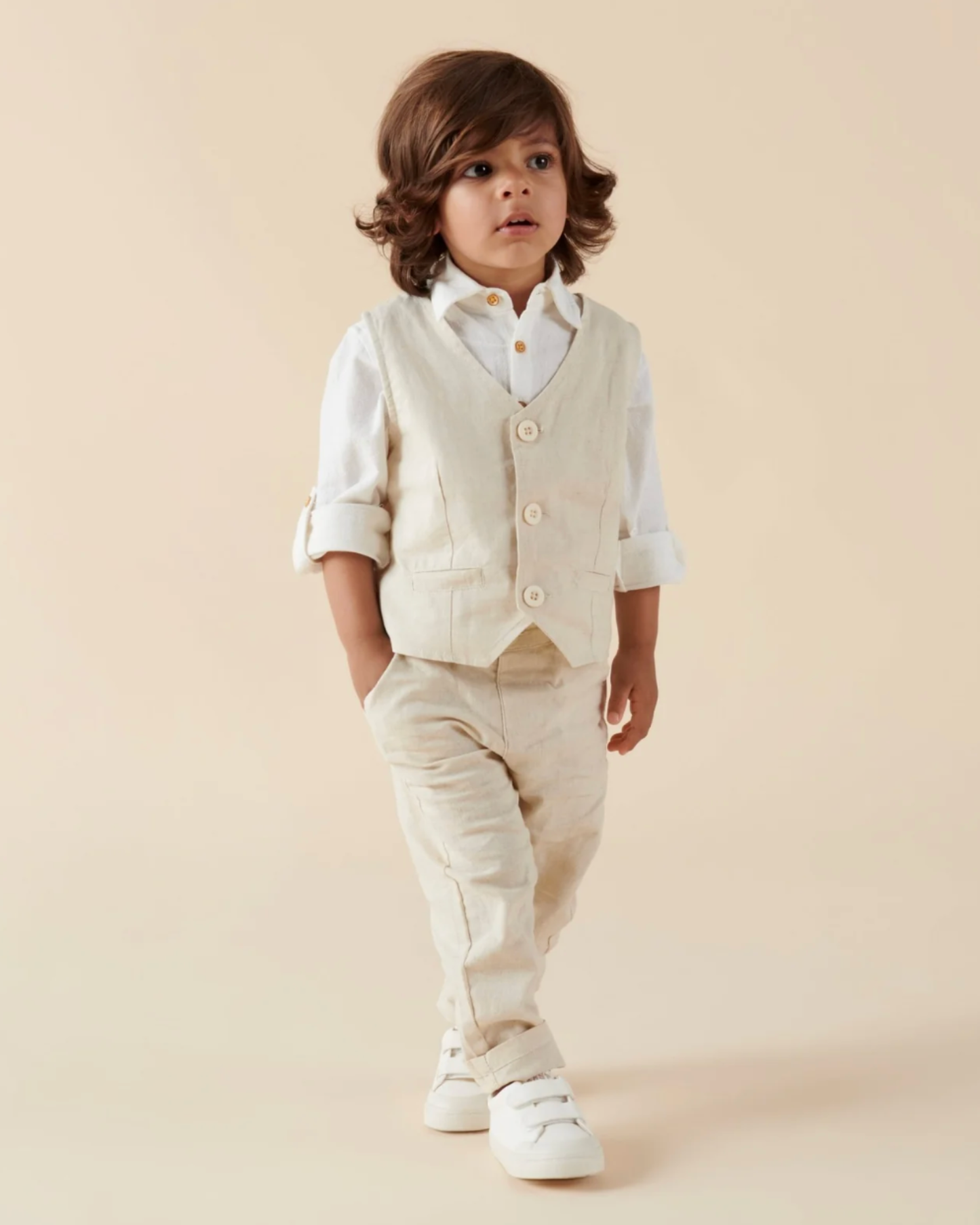 Boys Beige Linen Pants