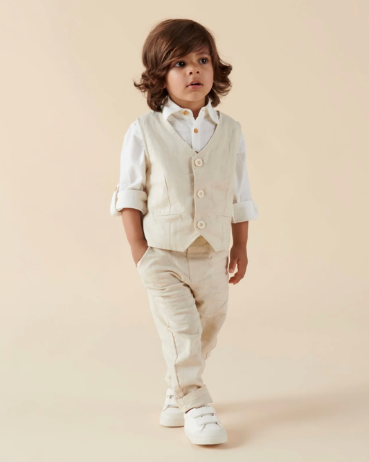 Boys Beige Linen Pants