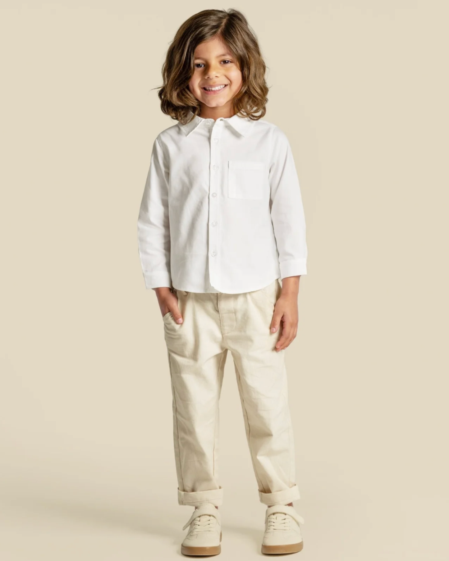 Boys Beige Linen Pants