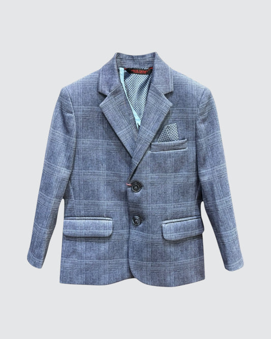 front view flat lay of Blue Children's Check Blazer
