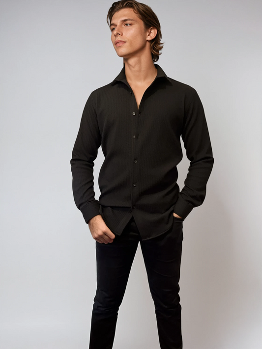 Men's Ribbed Black Jacquard Shirt