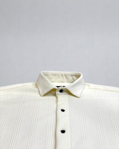 Mens Cream Stripe Jacquard Woven Shirt