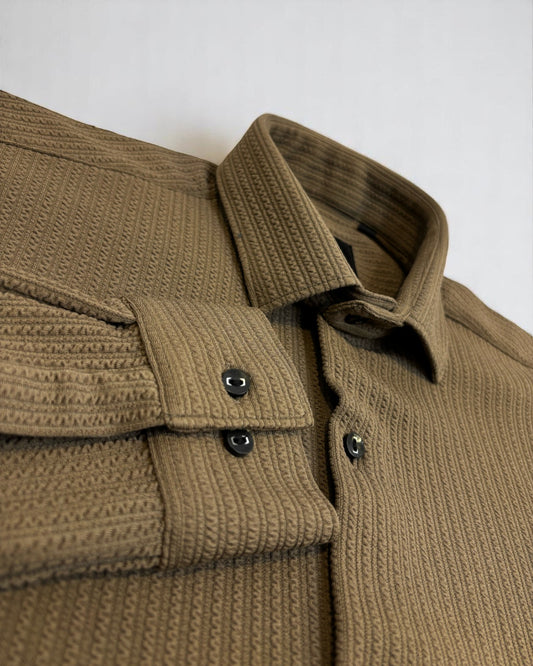 Men's Ribbed Coffee Jacquard Shirt