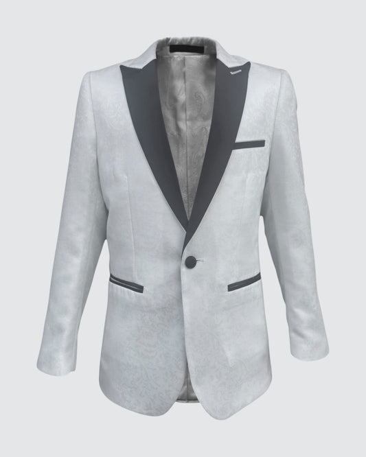 ghost mannequin of Kids White Jacquard Blazer, front view