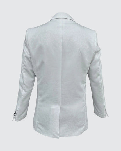 back view of Kids White Jacquard Blazer
