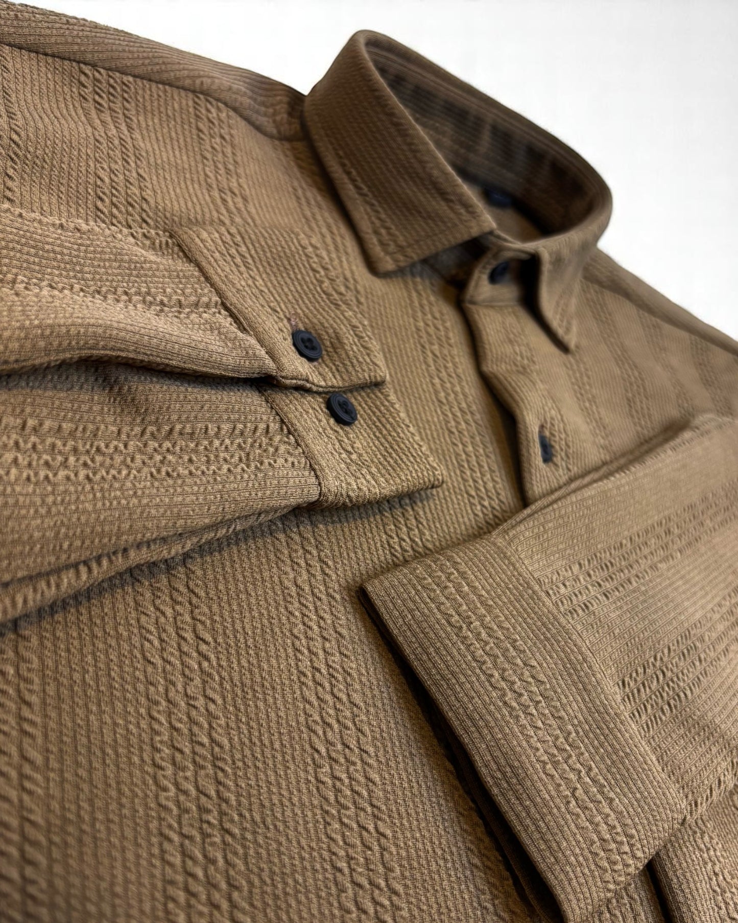Mens Coffee Stripe Jacquard Woven Shirt
