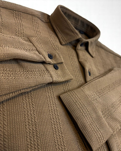 Mens Coffee Stripe Jacquard Woven Shirt