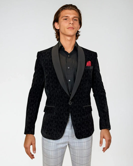 Black Embroidery Velvet Blazer