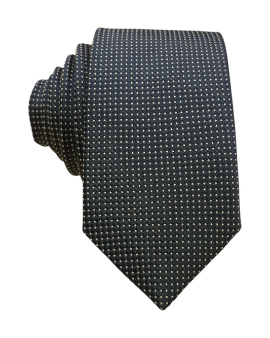 Black tie with white polka dots on a white background