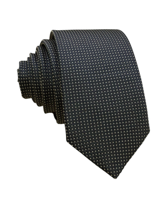 Black tie with white polka dots on a white background