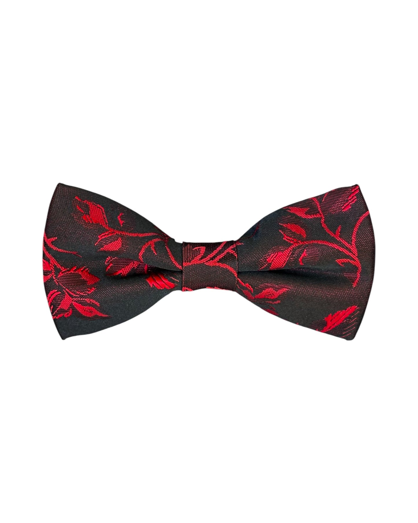Boys red floral bow tie with black base. 