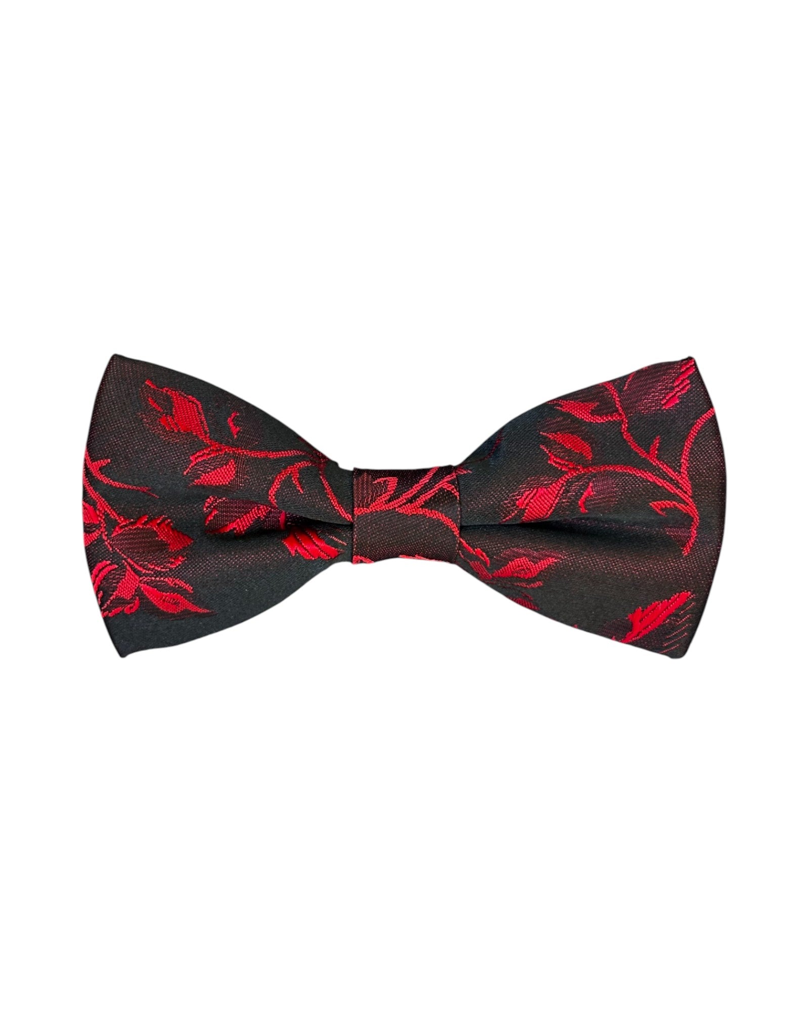 Boys red floral bow tie with black base. 