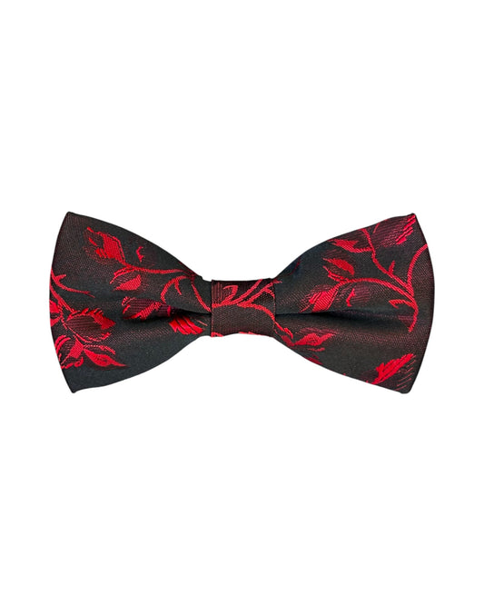 Boys red floral bow tie with black base. 