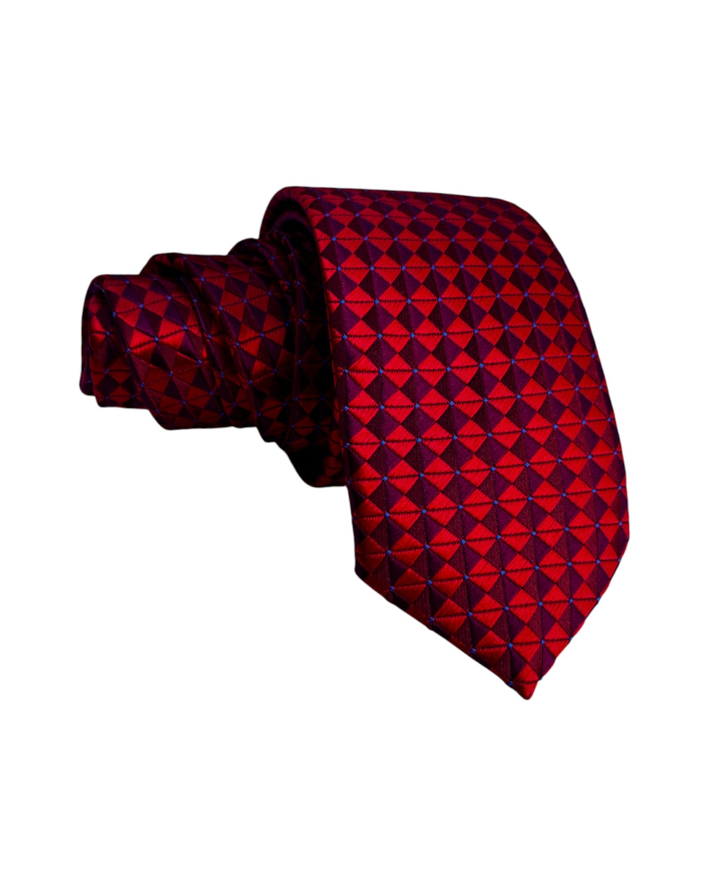 Red patterned tie on a white background