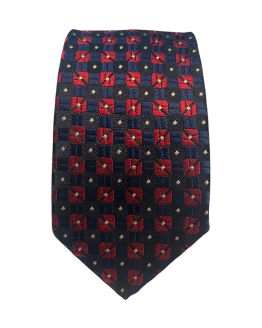 Boys Navy and Red Square Pattern Tie