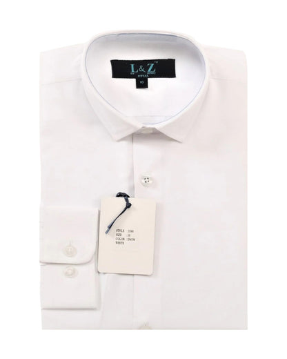 White dress shirt with a visible brand label on a white background