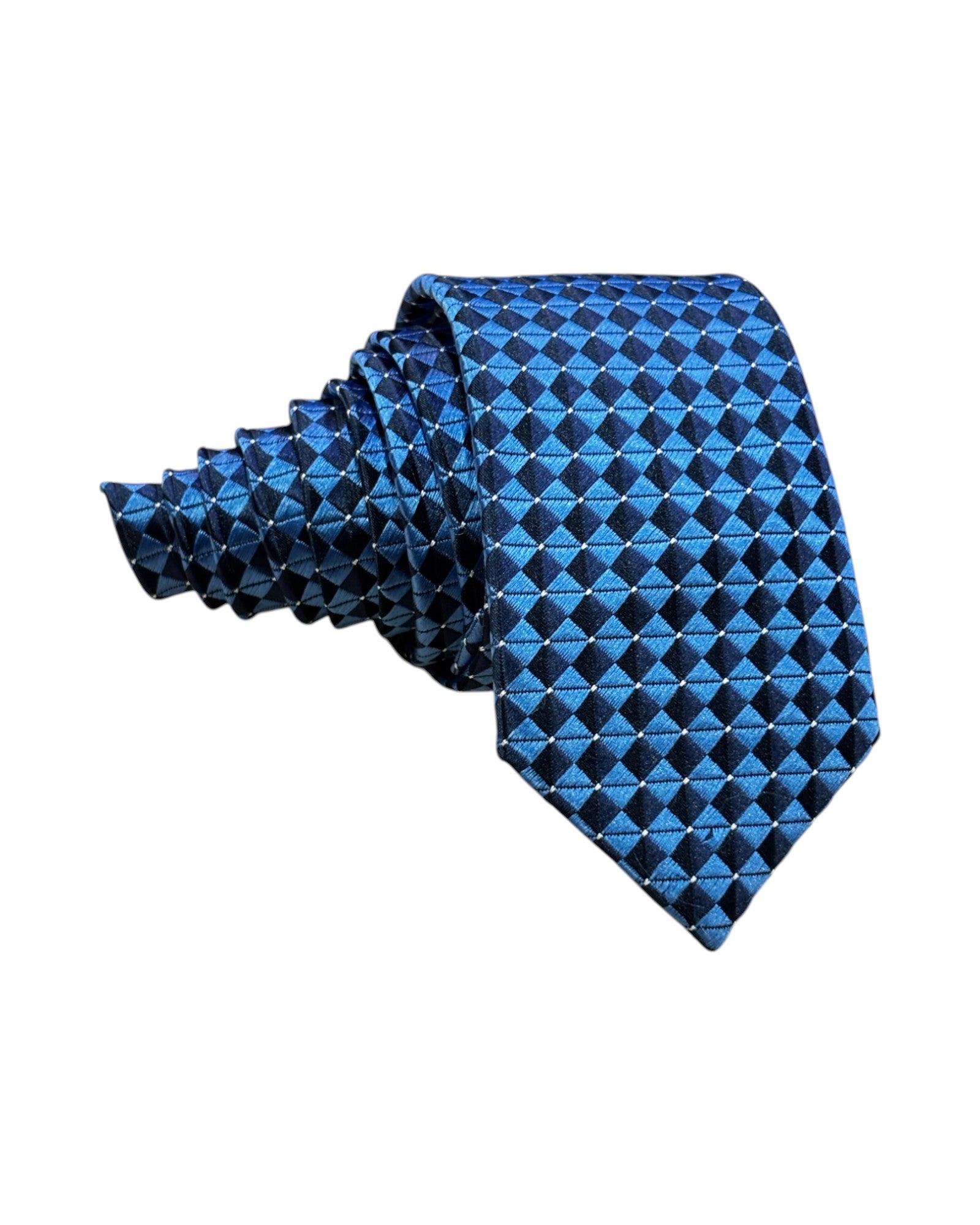 Kids blue patterned tie – elegant boys accessory for weddings, school events, and parties.
