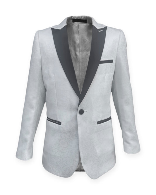 Kids White Jacquard Blazer