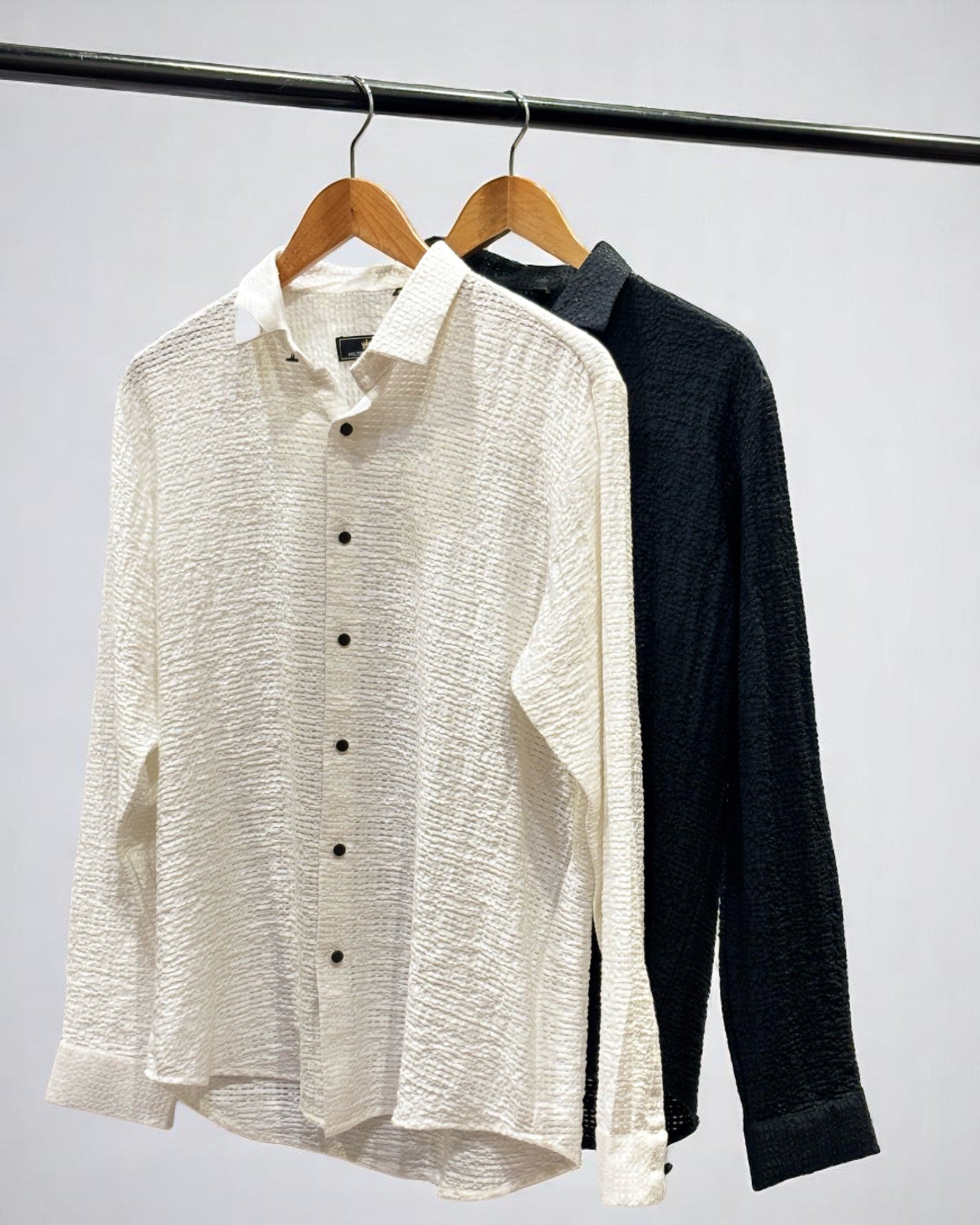 Men's Open Weave Waffle Shirts on rack