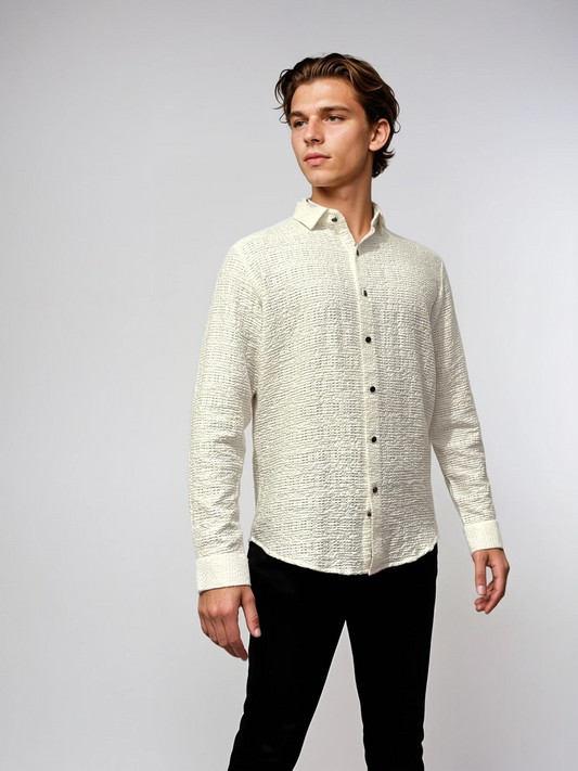 Men's Off-White Open Weave Waffle Shirt