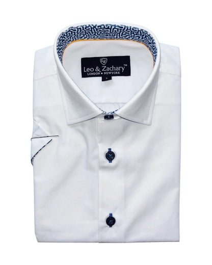 Boys white short sleeve dress shirt front view